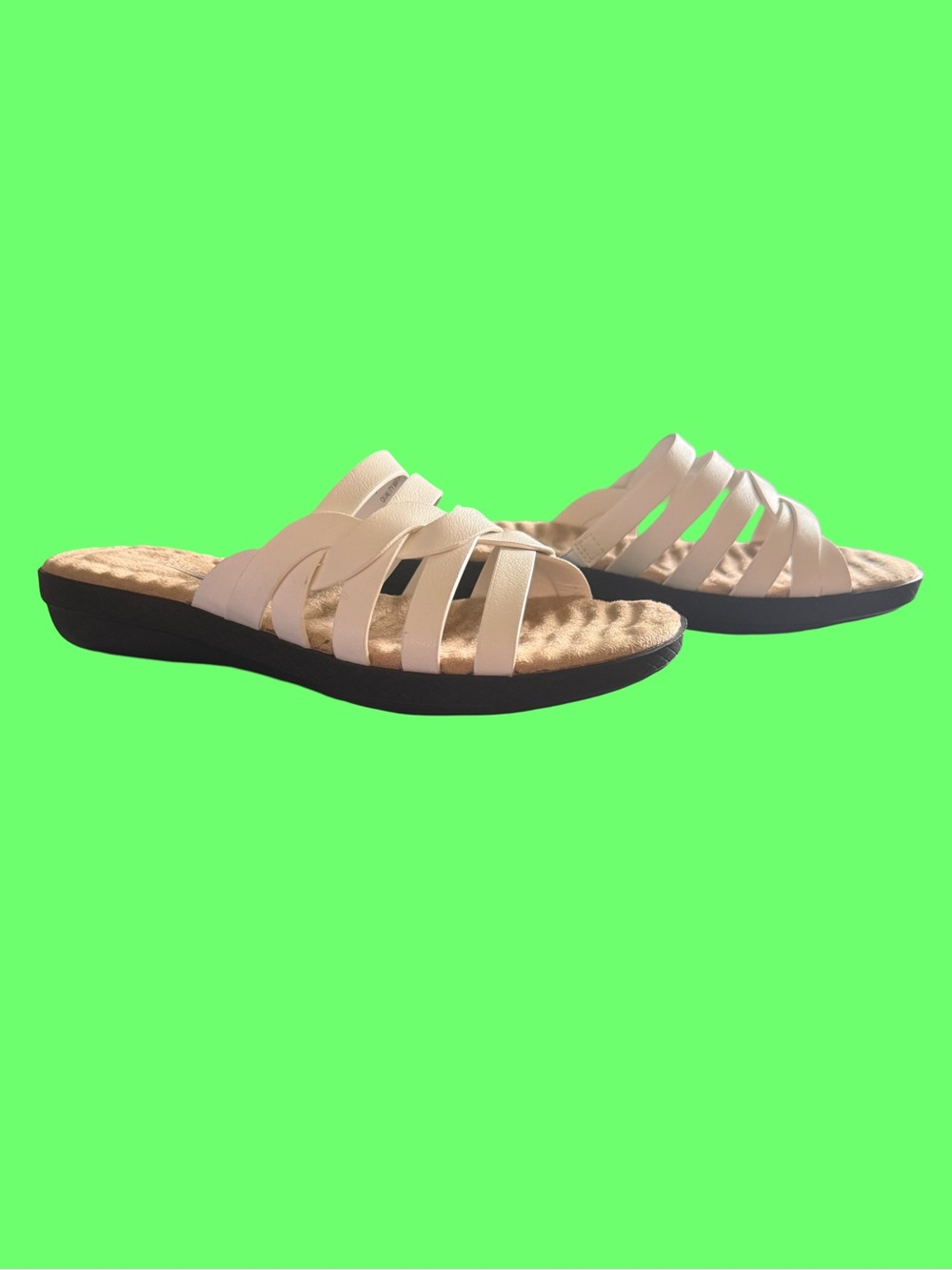 easy street White Strappy Slide Sandals with Black Sole